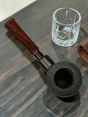 CleanTastePipe Short Pipe #6 Italian Briar Rusticated Bowl with Acrylic Stem 5.5 Inch