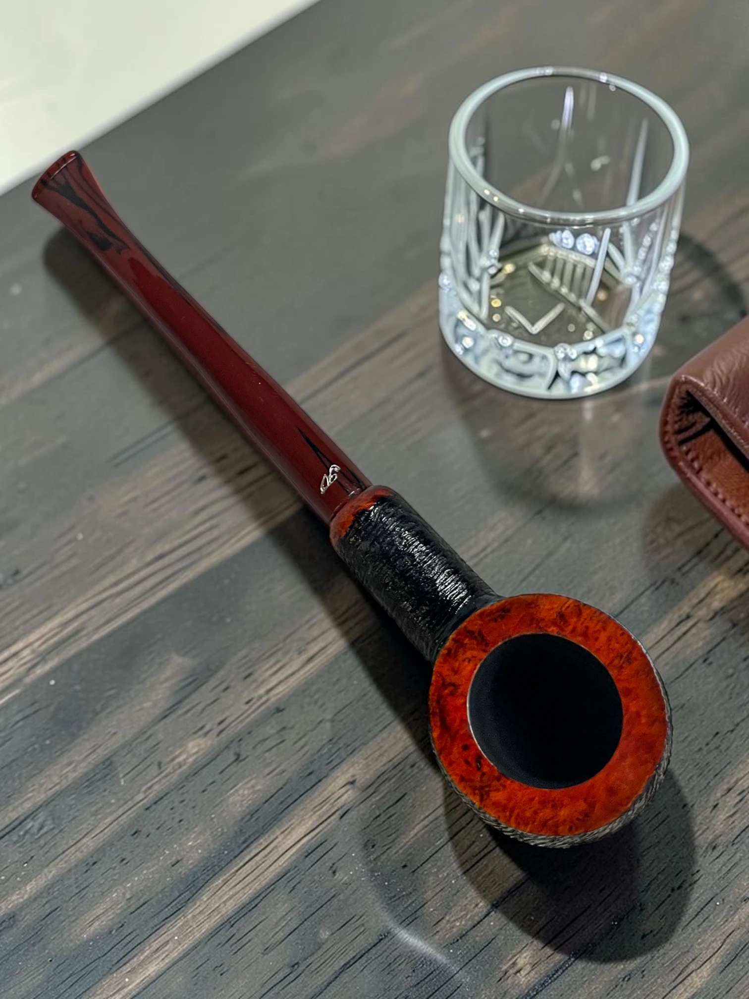 CleanTastePipe Aldo Velani #13 Italian Briar Pipe, Wire-Rusticated Flat-Bottom Bowl, 7.5 Inch Length