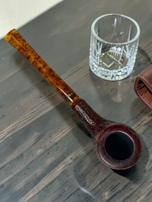 CleanTastePipe Briar Pipe #5 Italian Rusticated Bowl with Tortoise Acrylic Stem 7-Inch