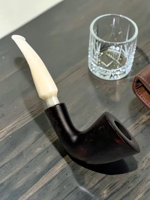 CleanTastePipe Italian Briar Pipe Short #3 Smooth Dark Brown Bowl with Ivory Acrylic Stem 5.75 Inch